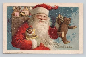 1913 Winsch Postkarte Weihnachten rot Santa Teddybär Crazy Jack in the Box Spielzeug - Bild 1 von 2