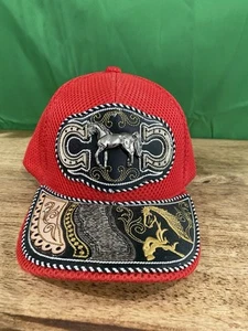 Rodeo Leather Patch Trucker Cap With Horse Metal Detail - Picture 1 of 7