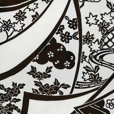 Antique Japanese Katagami Paper Kimono Stencil Katazome Peony Pine House C966 - Image 1 of 4