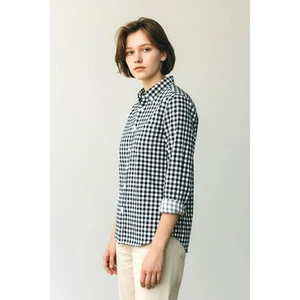 J. Camisa Crew 100 % algodón a cuadros guinga para mujer XS negra blanca con botones delanteros nueva sin etiquetas - Imagen 1 de 4