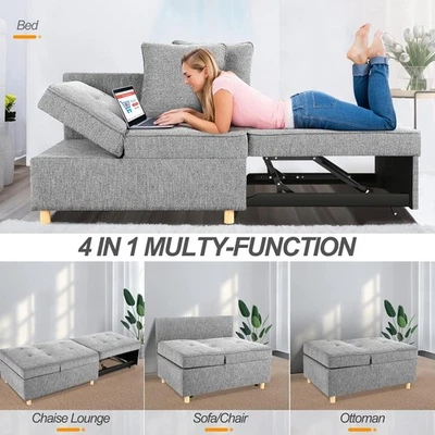 4-in-1 Convertible Futon Sofa Bed Chair Sleeper Chair Bed w/5 Adjustable Backres - Image 1 of 4