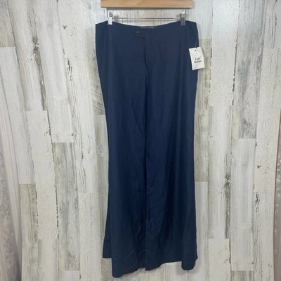 Pantalón Ralph Lauren de Lino de Seda Nuevo con Etiquetas Talla 8 Azul Marino Pierna Ancha Cómodo Chic Fluido Foto 1 de 4