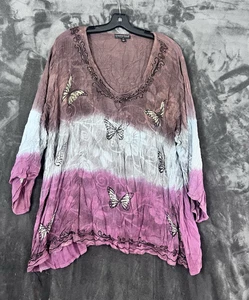 Greater Good Tunic Shirt Size XXL Butterfly Embroidery Sequins Boho Lagen look - Picture 1 of 10