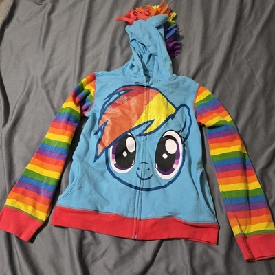 Jaqueta com capuz My Little Pony Rainbow Dash meninas 10/12 asas de moicano mágica - Imagem 1 de 4