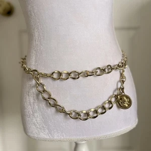 Cabi Medallion Chain Link Metal Belt 90s Style Chunky Gold Tone Large - Picture 1 of 6