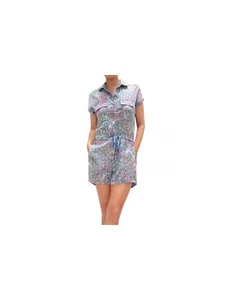 BILLY T Womens Light Blue Tie Elastic Waist Short Sleeve Button Up Romper S - Picture 1 of 6