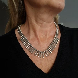 Cadena de perlas de metal fino declaración gótica medieval metal plata joyería - Imagen 1 de 8