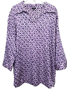 Talbots Woman Purple Sand Dollar Print Silky Side-Zip Split Neck Top Size 22W - Picture 1 of 7