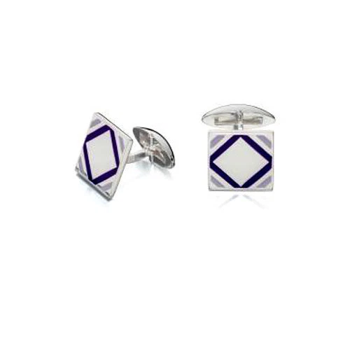 Design - Fred Bennett Argento Sterling Gemelli Quadrato Con Smalto Viola V500 - Immagine 1 di 1