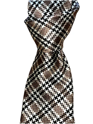 $250 NUEVO SIN ETIQUETAS TOM FORD Marrón Negro Pata de Gallo Cuadros 3.75" Corbata Cuello Seda Pesada Foto 1 de 4