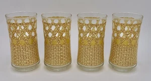 Set of 4 Libbey Rattan Cane Woven Bamboo 4.75” Tumblers Glasses Boho 60s 70s - Picture 1 of 4