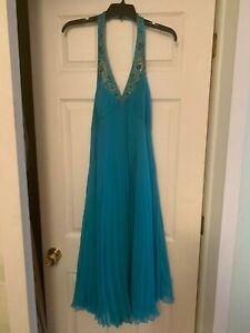 LAUNDRY SILK Womens Dress Size 12 Turquoise Blue/Gold Beads