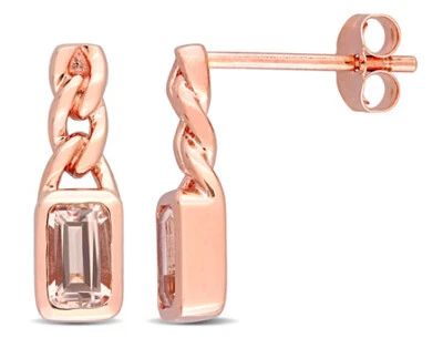 Pendientes colgantes de eslabones de morganita octágonos TGW de oro rosa de 10 quilates Amour Foto 1 de 4