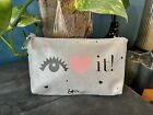 it cosmetics new silver eye heart make-up bag pouch case with zip 21 cm x 14 cm