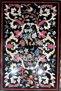 Rectangle Black Marble Dining Table Top Antique Design Inlay Work Hallway Table - Picture 1 of 6