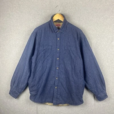 Wrangler джинсовая куртка мужской размер L синий Overshirt Shacket шерпа с подкладкой пуговицы - Изображение 1 из 4
