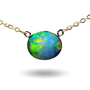 Fuego Naranja' Genuine Australian Opal 14k Gold Pendant Necklace 4.2ct L81 - Picture 1 of 8