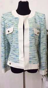 NWT Tahari Women's Blue Green Cotton Blend Tweed Blazer Jacket Sz 14P MSRP $300 - Picture 1 of 7
