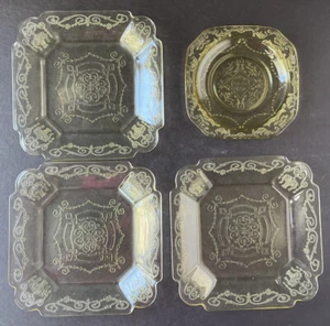 Vintage Indiana Yellow Lorain Basket Plate Depression Glass Set of 4 Plates - Picture 1 of 12