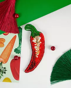 DIY Jewelry Make Beading Kit Pin Hot Pepper Brooch Bead Embroidery Needlepoint - Picture 1 of 14