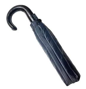 Men's Classic Compact Auto Open Umbrella Imported Italian Black Leather Handle - Picture 1 of 6