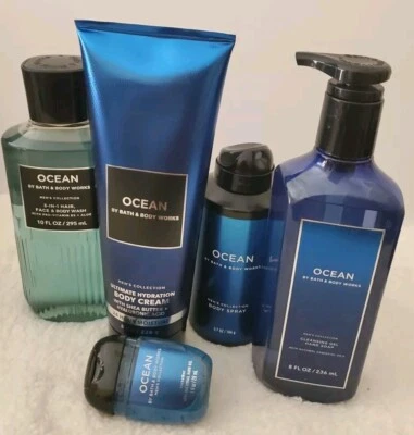 5 Pcs Set Bath & Body Works Ocean Men's Collection Cream Spray Wash & Hand Soap  - Image 1 of 4