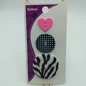I Love Zebra Print 3 Pack Button 1-3/8", 1", 3/4" Diameter Crafting W/ Buttons - Picture 1 of 8