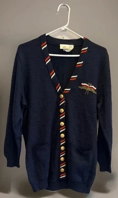 Cárdigan Suéter Vintage Años 80 Mondi Mezcla Lana Botones Dorados Bordado Náutico Talla 40 Foto 1 de 4