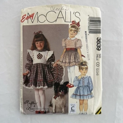 Vtg McCalls EASY Sewing Pattern 3839 Toddler Ruffled Dress Detachable Bib Sz 2-4 - Image 1 of 3