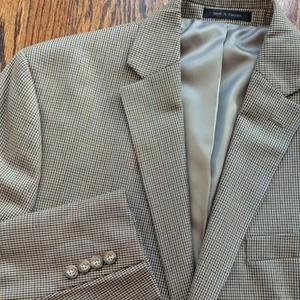 New CHAPS Mens 44R Tan Brown Houndstooth Blue Windowpane Check Blazer Sport Coat - Picture 1 of 23
