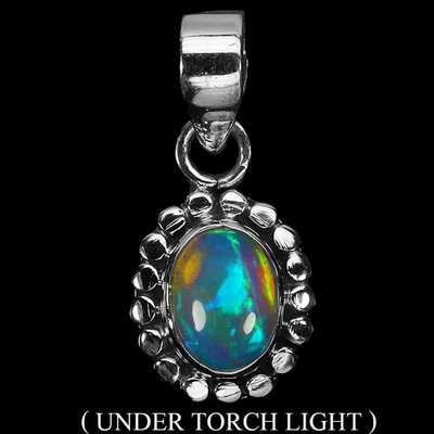 Colgante de plata de ley 925 ovalado ópalo de fuego 10x8 mm joyas de piedras preciosas naturales Foto 1 de 4