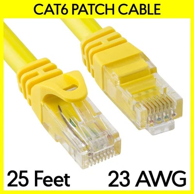 25 FT Cat6 Cord Yellow Cat 6 Ethernet Patch Cord LAN Internet RJ45 Modem Cable - Image 1 of 3