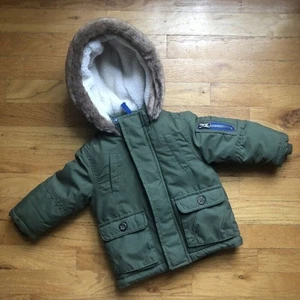 Carter's 12M Fur Trimmed Hooded Green Coat - Picture 1 of 6