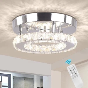 Dimmable Mini LED Chandelier Flush Mount Crystal Ceiling Light with Remote - Picture 1 of 9