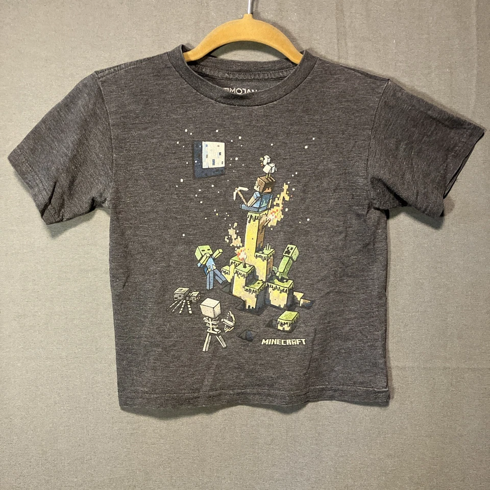 Minecraft Mojang футболка маленький 6/7 серый геймер Стив Крипер зомби скелет - Изображение 1 из 4