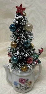 Vintage Child’s Teapot With Elf Christmas Arrangement  Trees Assemblage - Picture 1 of 8