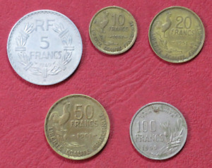 Frankreich Set 10: 5 Münzen 5-100F 1950-1954 gebrauchte Umlauferhaltung (USED)