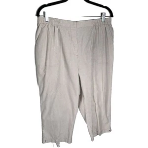 Alia Ems Sz 14 Biege White Stripe Cotton Poly Capri Pants S55 - Picture 1 of 24