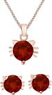 Cat Pendant & Earring Set Simulated Red Garnet 14K White/Rose/Yellow Gold Plated