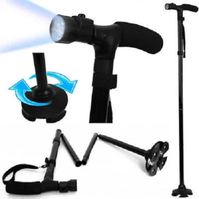 LED Folding Walking Cane for Seniors Men & Women w/ Non-Slip T Handle and Strap - Image 1 of 4