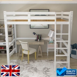 3ft High Sleeper Pine Wood Bed Frame Single Bunk Kids Bed Loft Bed w/ Stairs UK - Picture 1 of 12