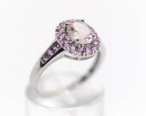 Anillo De Plata De Ley 925 GTR, Morganita + Piedra Rosa, Talla: 57 - Imagen 1 de 8