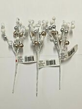 NEW SET OF 3 PEARL LUSTER GOLD SILVER WHITE CLEAR PICKS WREATH CRAFT FREE SHIP
