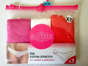 BILLET DOUX LOT DE 3 SLIPS COTON TAILLE FR 34/36 MOD EASY ECO REF 609100 - Imagen 1 de 2