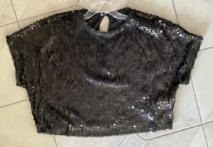 Forever 21 + Festive Black Sequin  Short Sleeve Pullover Blouse  - Size 2X - Picture 1 of 2