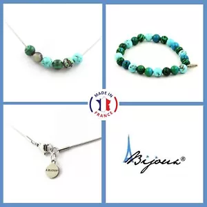 Set Bracelet Necklace Chrysocolla Beads from Namibia + Howlite Personal Size - Picture 1 of 5