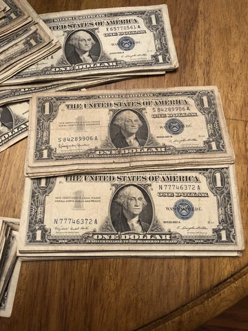 ✔ One 1957 Blue Seal $1 Dollar Silver Certificate, VG/VF, Old US One Dollar Bill Cover
