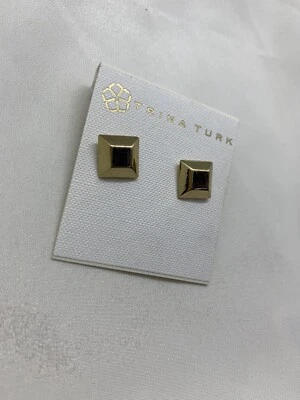 $48 НОВЫЙ С ЯРЛЫКАМИ TRINA TURK ЗОЛОТОЙ ТОН И ЧЕРНЫЙ КВАДРАТ СЕРЬГИ-JC310 - Изображение 1 из 4