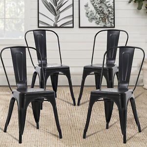 Set of 4 Dining Chairs Metal Bar Chairs Waterproof Bistro Restaurant Chair Black