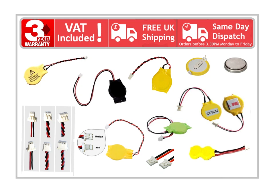 Laptop BIOS CMOS Battery Lenovo Acer HP Dell Asus MSI Toshiba 2/3 Pin Connector - Image 1 of 1